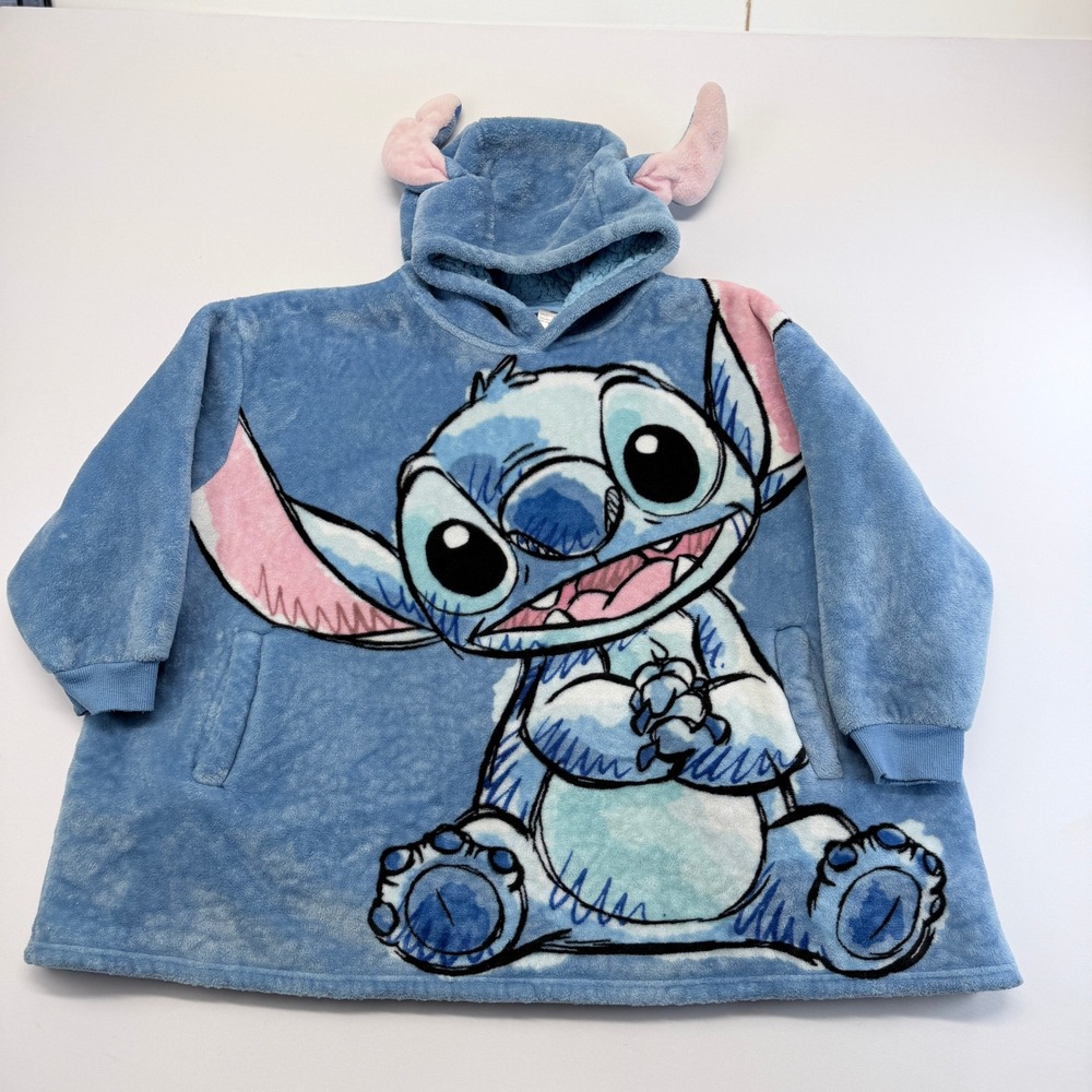 Disney Lilo & Stitch Wearable Blanket Hoodie Blue Fleece 3D Ears One Size